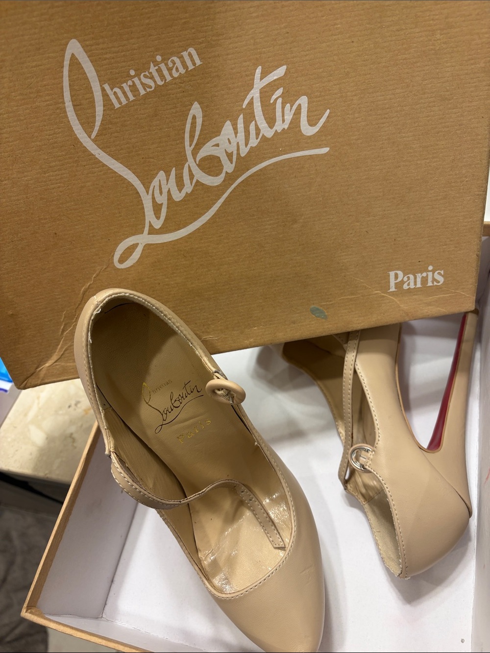 Women's Beige Platform Mary Jane Heels